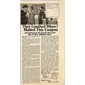 National Salesman's Training *They Laughed when I sent Coupon* Vtg Print Ad 1931